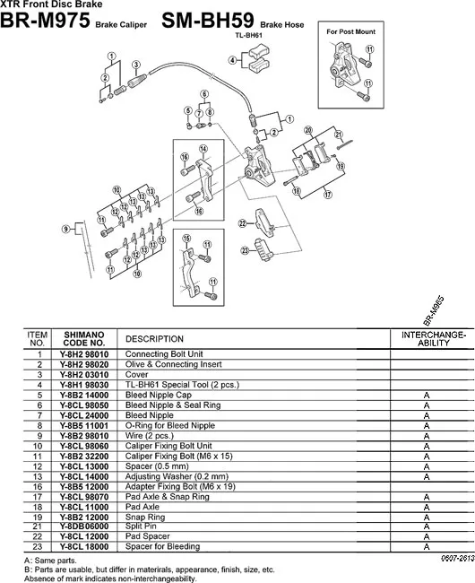 Shimano XTR guide pin for BRM975 brake pads
