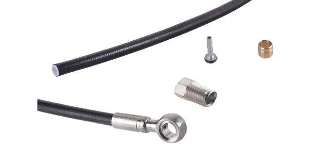 Formula disc brake hose, 200 cm, gloss black, 90-degree connector, including fitting kit – limited stock