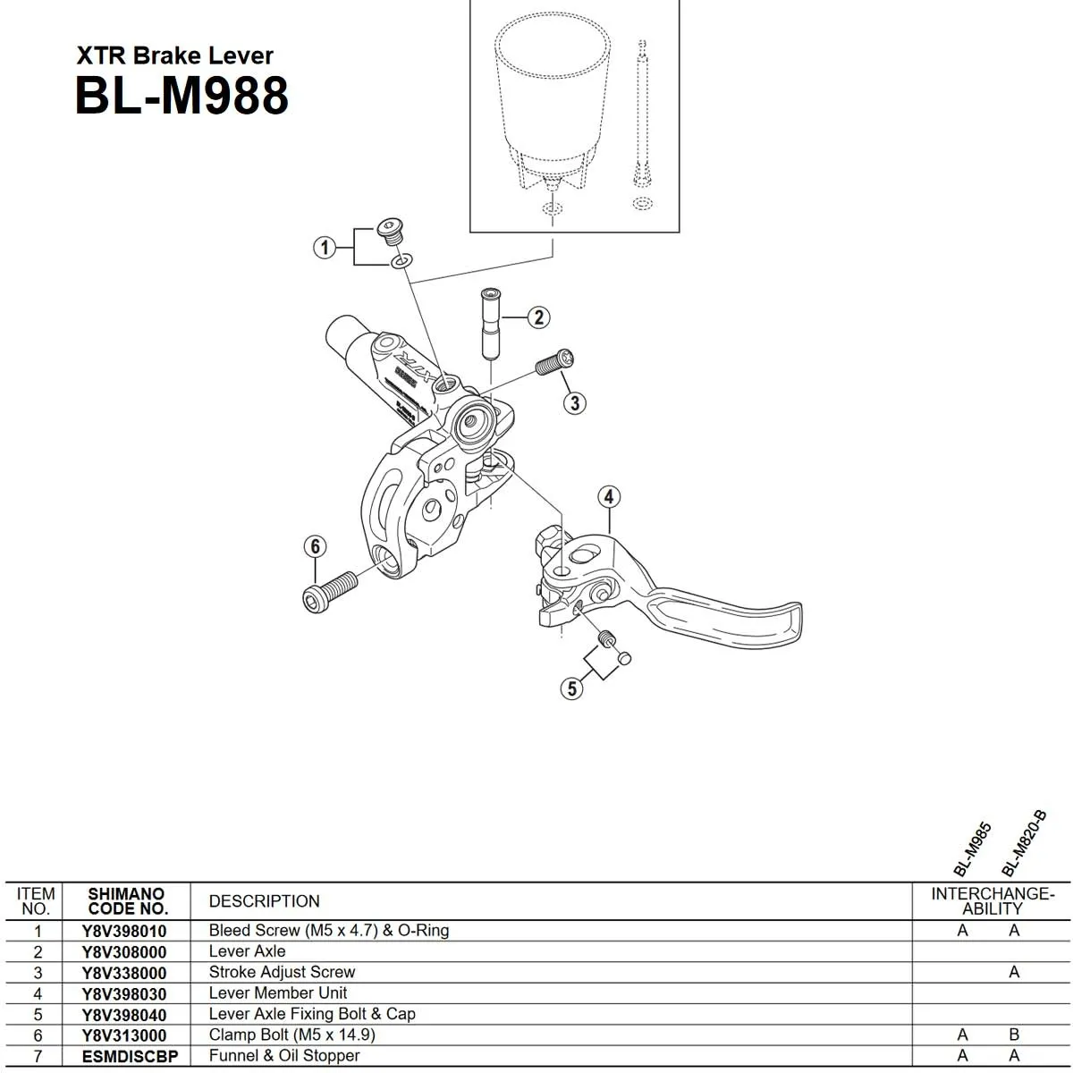 Shimano XTR replacement brake lever for BL-M988 brake lever