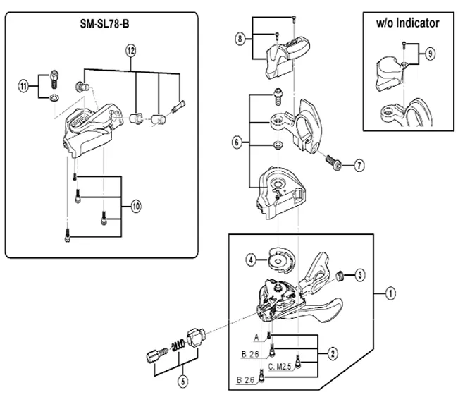 Shimano XT SLM780 replacement clamp + cover for left-hand side (without gear indicator), No. 6