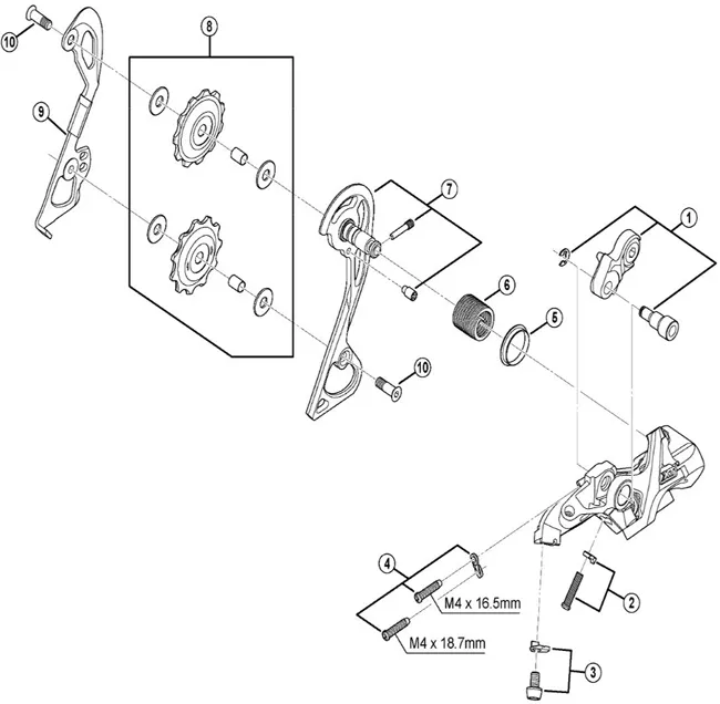 Shimano Deore XT 10-speed rear derailleur spare part | Adjustment screw and plate