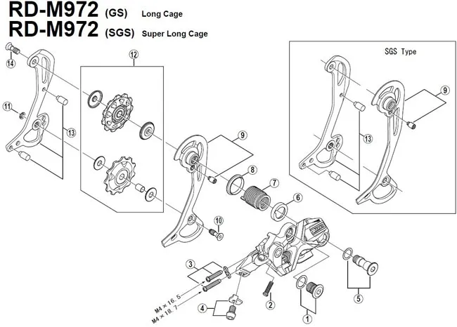 Shimano XTR RD-M972 Rear Derailleur Spare Part | Adjustment screw for tension spring B No. 2