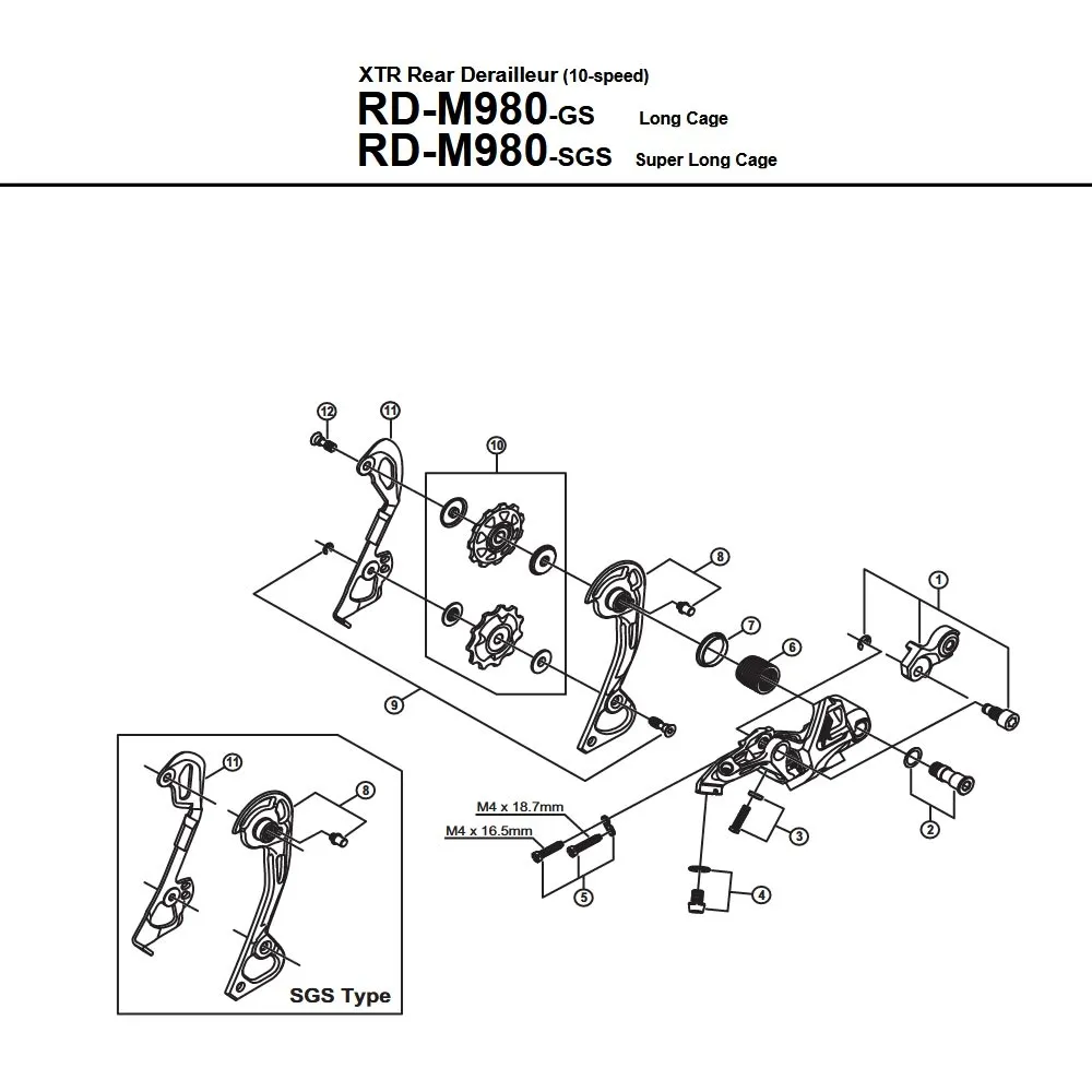 Spare parts Shimano XTR RD-M980 10-speed rear derailleur