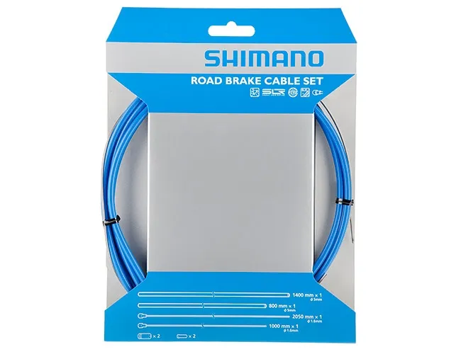 Shimano Road Bike Brake Cable Set, SIL-TEC Coated, Blue