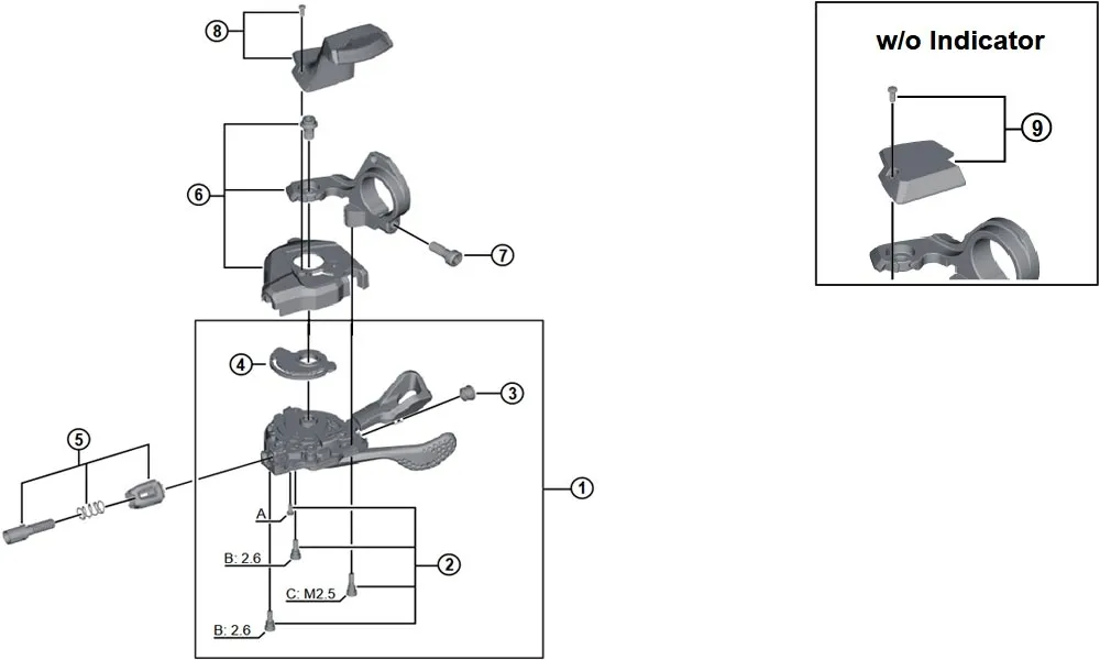 Shimano Deore XT SL-M8000 Shift Lever Spare Part | Base Housing for Gear Indicator, Complete, Right-Hand Side, No. 6