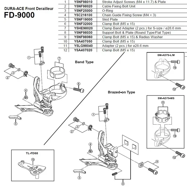 Shimano DURA-ACE FD-9000 front derailleur spare part | Adjustment screw with plate no. 1