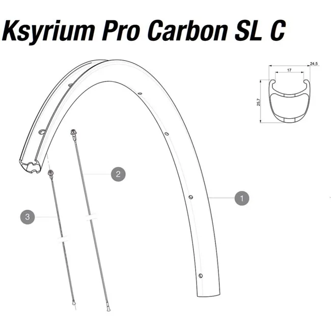 Mavic Ksyrium Pro SL Carbon Spoke, Rear Wheel Right 291 mm (from 2016 model onwards)