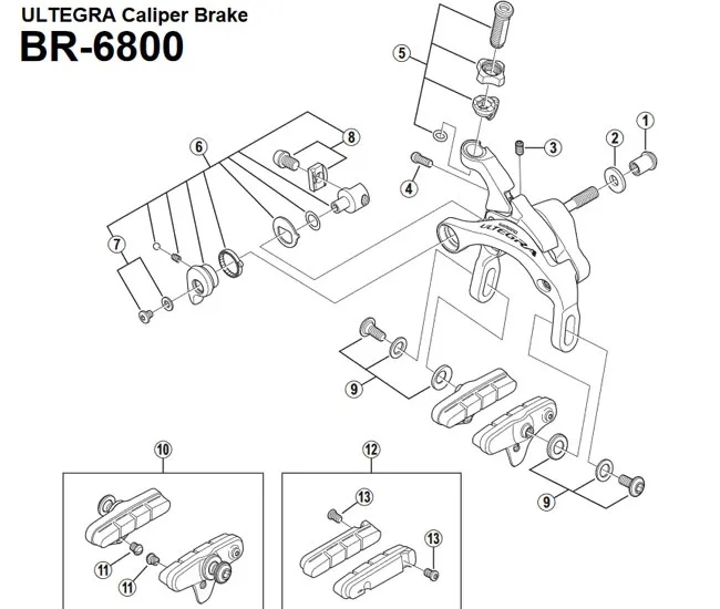 Shimano Ultegra BR 6800 Brakes Mounting Screw and Washer for Brake Pad No. 9
