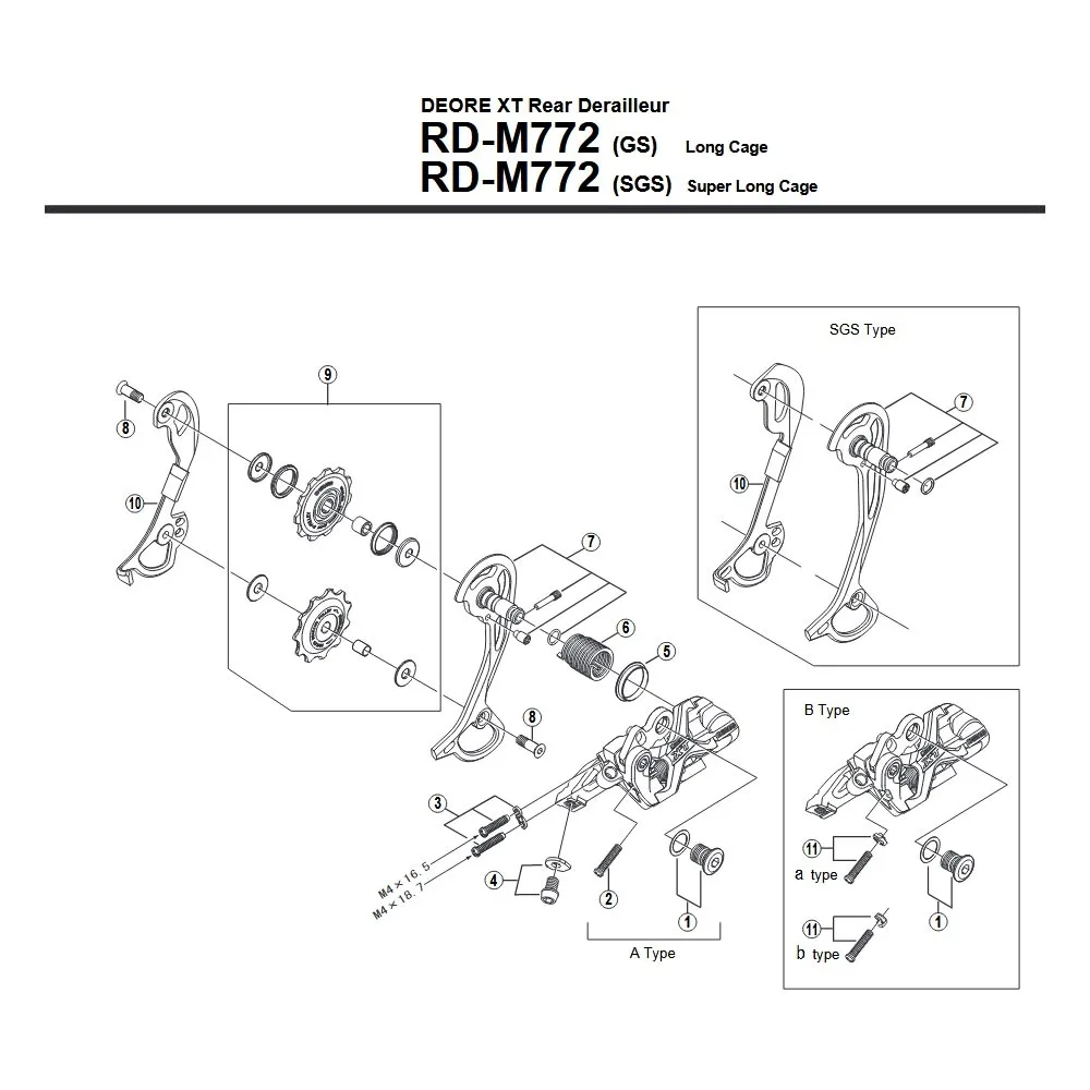 Spare parts Shimano Deore XT RD-M772 9-speed rear derailleur