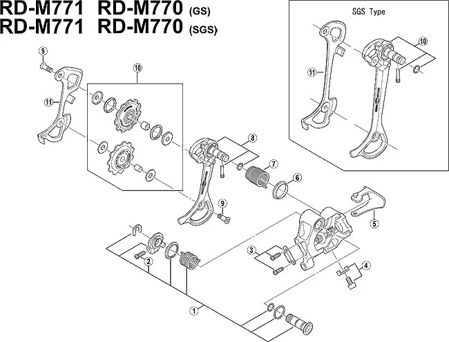 Shimano Deore XT RD-M770 / RD-M771 / RD-M786 rear derailleur | Mounting screw for pulley No. 9