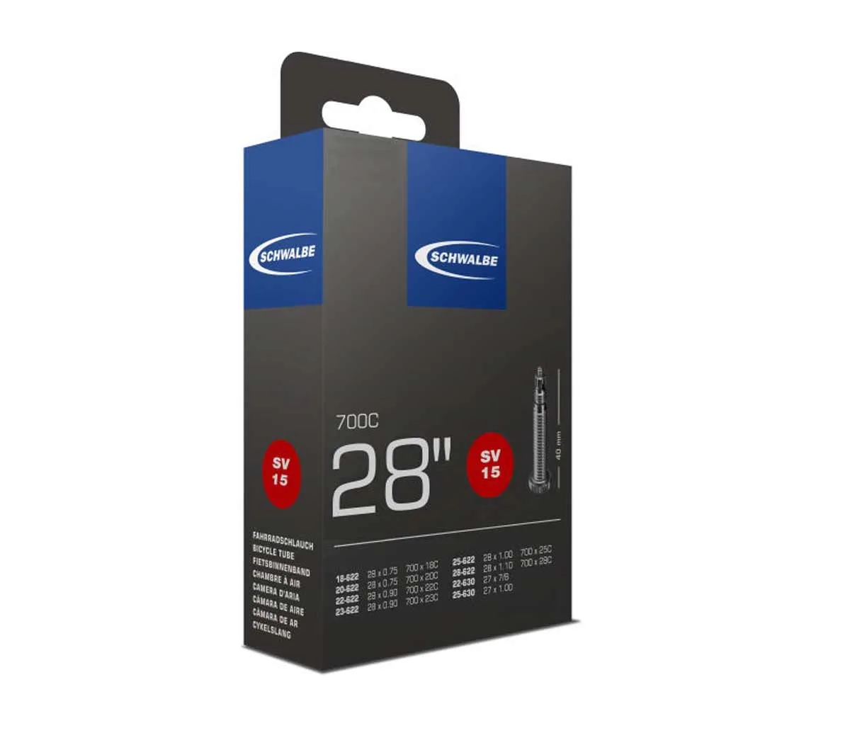 Schwalbe SV 15 Road Butyl 28-inch inner tube | 18-28 x 622 Sclaverand valve 40 mm – remaining stock