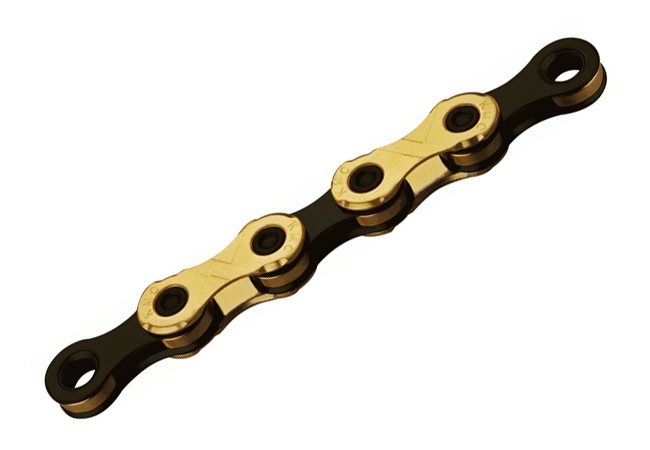KMC X12 TI-N waxed chain (includes link), 12-speed, 126 links, gold and black