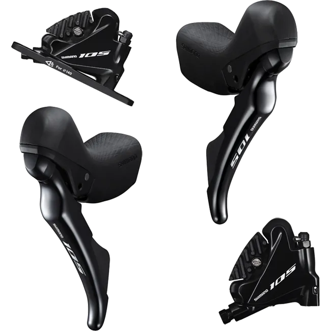 Shimano 105 ST-R7020 STI Disc brake-shift lever + BRR7070 Flatmount disc brakes, black