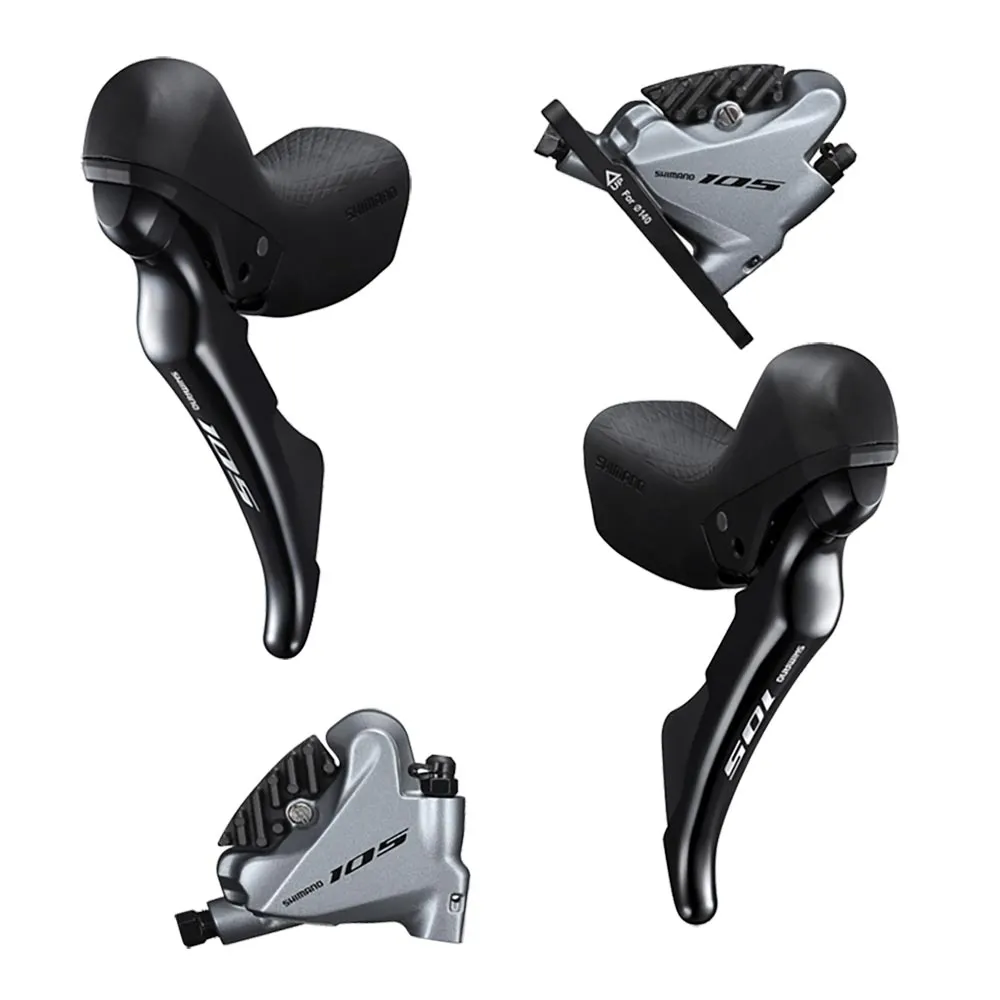 Shimano 105 ST-R7020 STI Disc brake-shifter lever, black + BRR7070 Flatmount disc brakes, silver