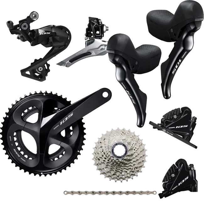 Shimano 105 R7020 Groupset 11x2-speed Disc Flat Mount R7070, all black