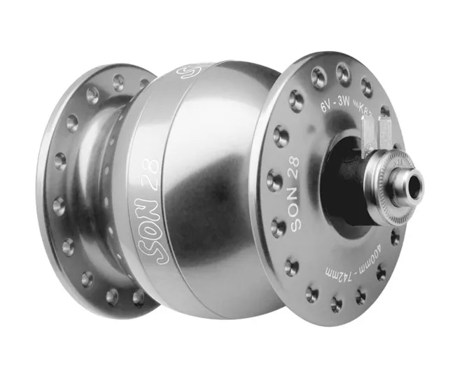 Schmidt SON 28 hub dynamo, silver anodised, 36-hole