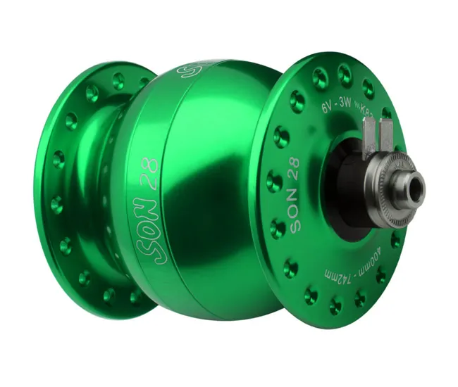 Schmidt SON 28 hub dynamo, light green anodised, 36-hole