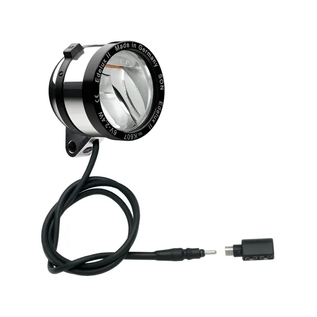 Schmidt Son Edelux II bicycle lamp, polished silver, 100 cm cable, coaxial plug + adapter, 100 lux