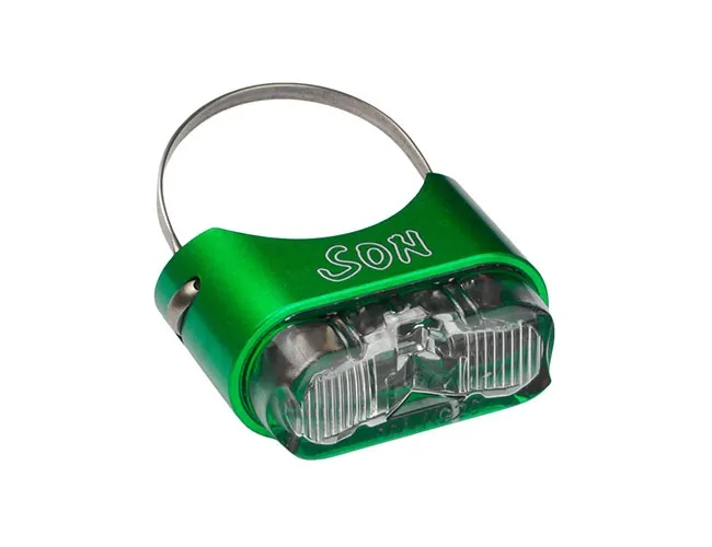 Schmidt’s SON rear light, seat post, green, clear glass