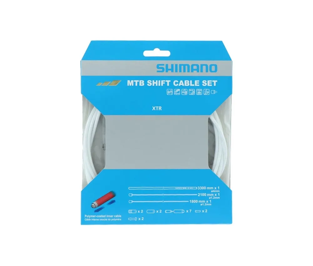 Shimano XTR MTB cable set for front derailleur and rear derailleur, polymer-coated, white