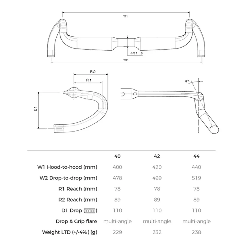 3t Aeroghiaia LTD Stealth Carbon Gravel Handlebar, width 42 cm