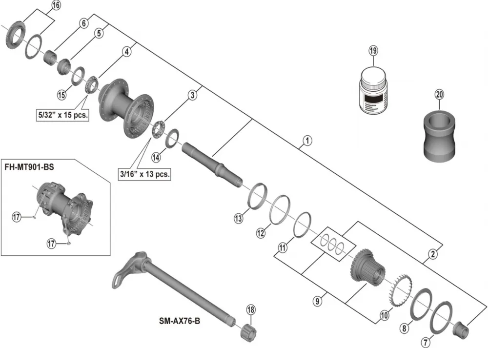 Shimano FH-MT901 12-speed Disc rear hub spare part | Micro Spline freehub body, complete, No. 9