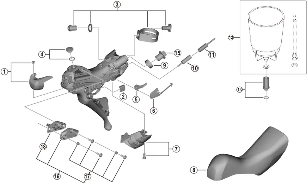 Shimano Ultegra ST-R8020/25 Shift/Brake Lever Spare Part | Rubber Grips, Pair No. 8