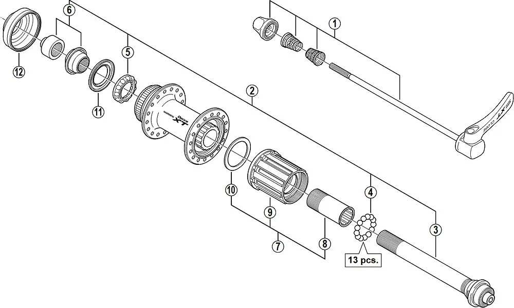 Shimano Deore XT FH-M775 rear hub spare part | Hollow axle No. 3