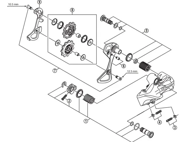 Shimano Ultegra Di2 RD-6770-SS Rear Derailleur Spare Part | Axle unit for rear derailleur hanger, complete No. 1 – sold out