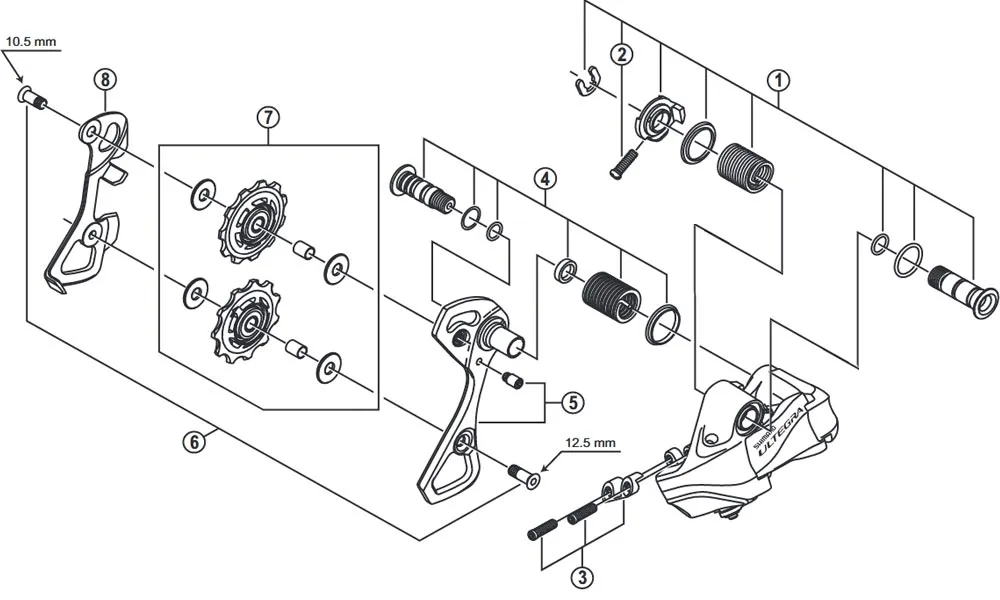 Shimano Ultegra Di2 RD-6870 / RD-6770 Short Cage Rear Derailleur Spare Part | Complete Axle Assembly for Chain Guide No. 4