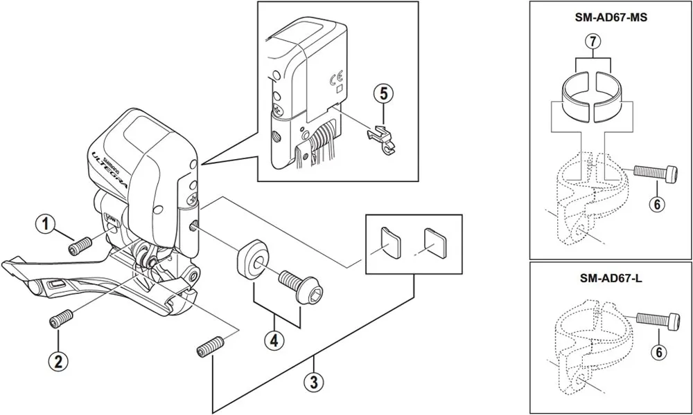 Shimano Ultegra Di2 FD-6870 front derailleur spare part | Cable guide No. 5