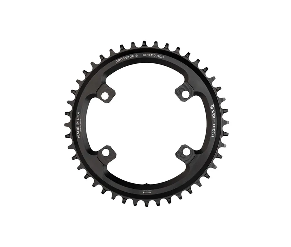 Wolf Tooth Drop Stop B Chainring – Shimano GRX 110mm bolt pattern, asymmetrical, 9-12-speed, 38 teeth