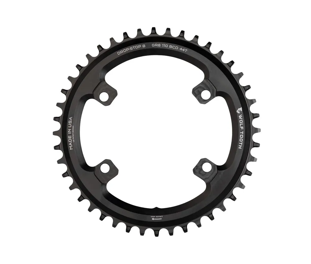 Wolf Tooth Drop Stop B Chainring – Shimano GRX 110mm asymmetrical bolt pattern, 9-12-speed, 44 teeth