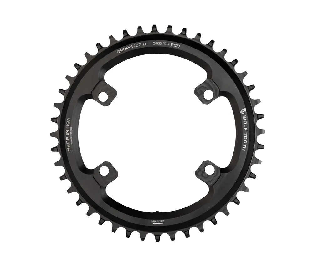 Wolf Tooth Drop Stop B Chainring – Shimano GRX 110mm asymmetrical bolt pattern, 9-12-speed, 46 teeth