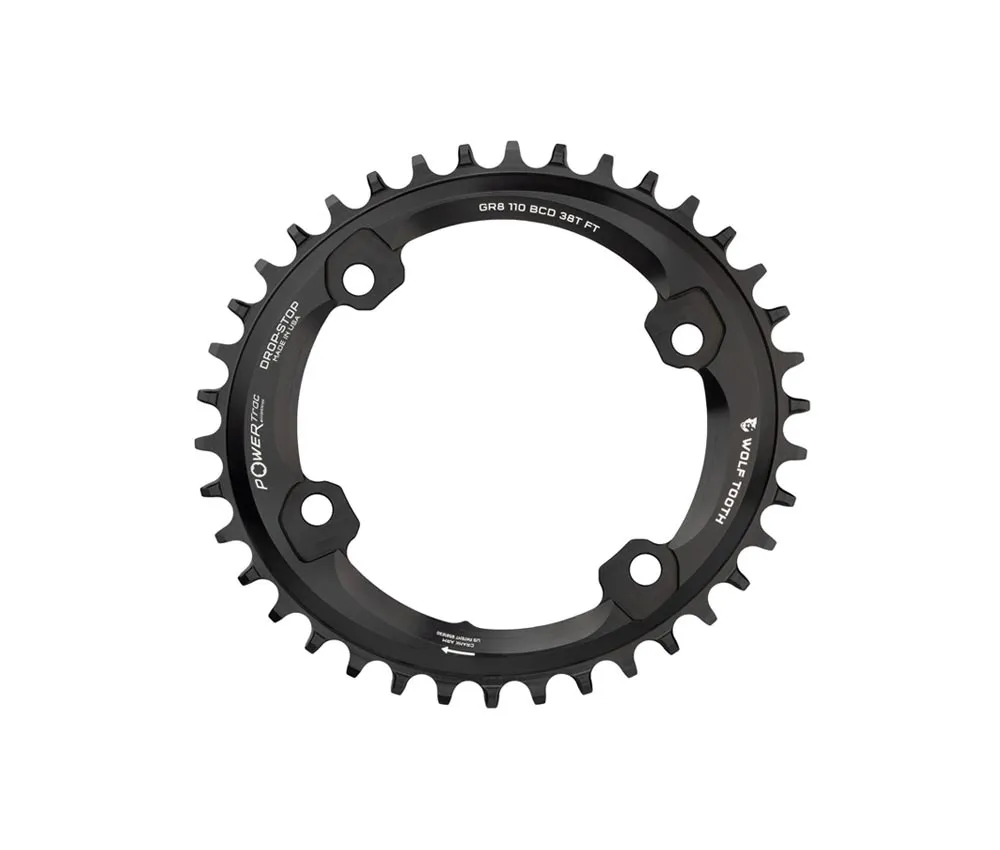 Wolf Tooth Drop Stop B Oval Chainring – Shimano GRX 110mm asymmetrical bolt pattern, 9-12-speed, 38 teeth
