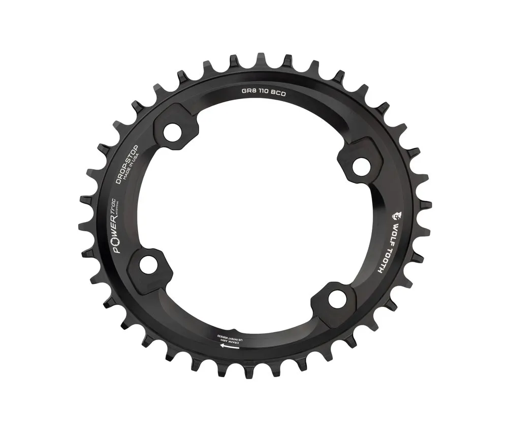 Wolf Tooth Drop Stop B Oval Chainring – Shimano GRX 110mm asymmetrical 9-12-speed chainring 46 teeth
