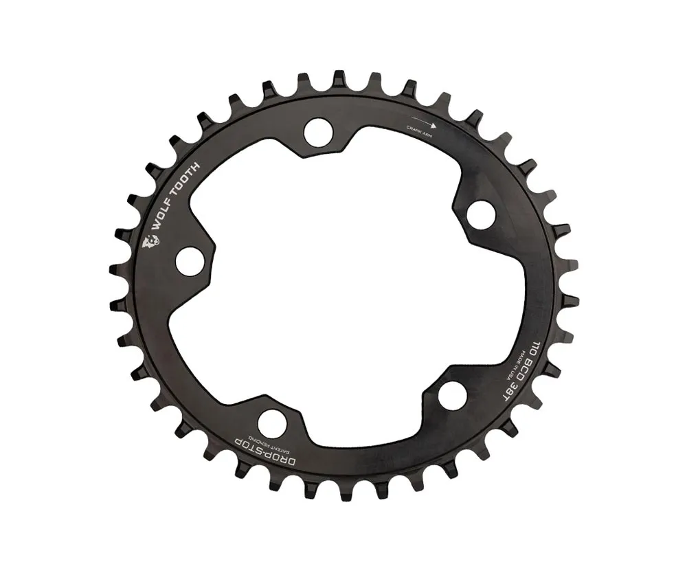 Wolf Tooth Drop Stop B Oval Chainring - Road / Gravel / CX / 110mm bolt circle 9-12-speed 38 teeth