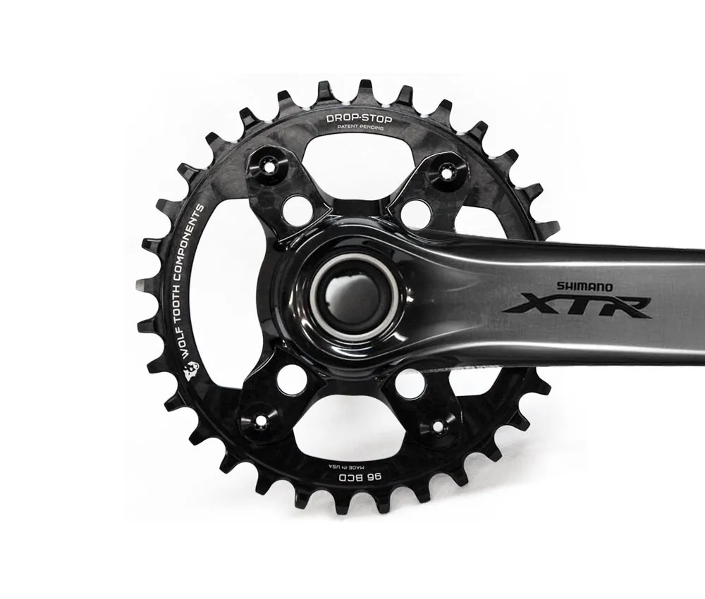 Wolf Tooth Drop Stop A Chainring - Shimano XTR 96mm bolt circle, asymmetrical, 9-12-speed, 34 teeth