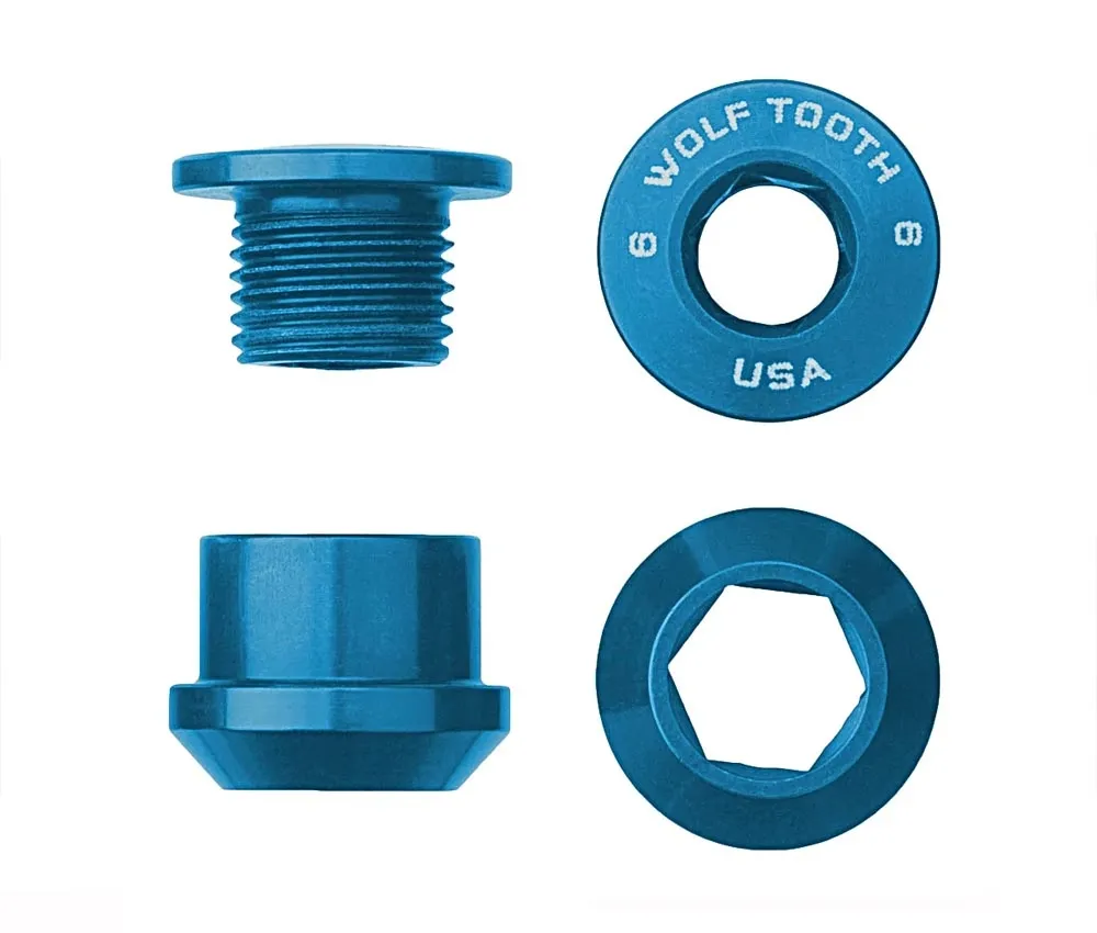 Wolf Tooth Chainring Bolt Set – M8x6mm Single-chainring 4-arm Aluminium blue