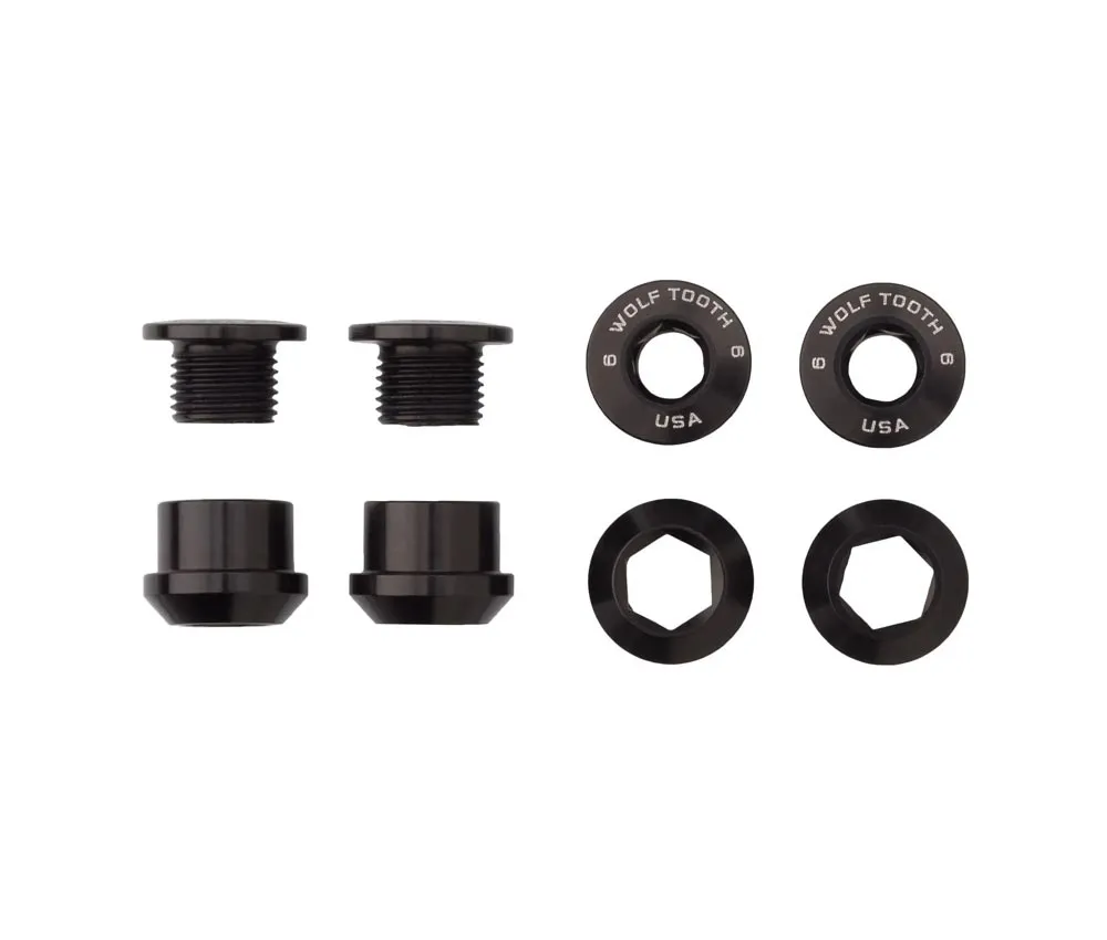 Wolf Tooth Chainring Bolt Set – M8x6mm Single-chainring 4-arm Aluminium black