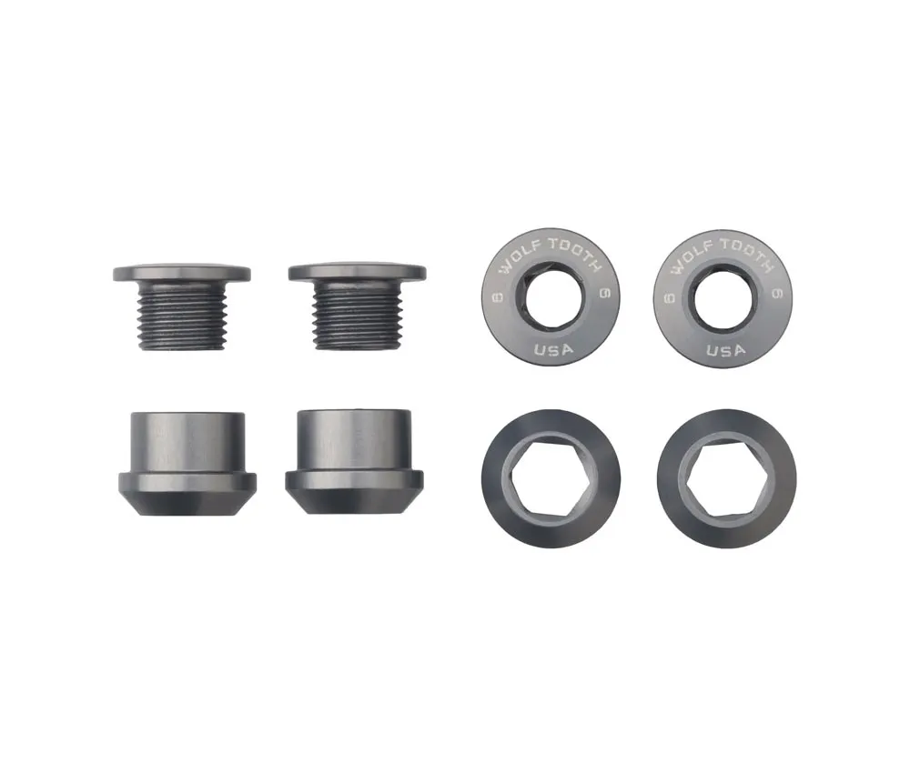 Wolf Tooth Chainring Bolt Set – M8x6mm Single-chainring 4-arm Aluminium Grey