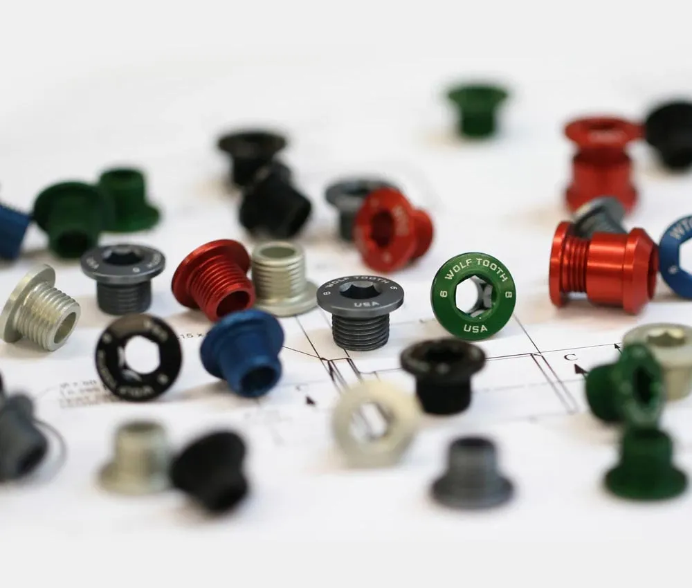 Wolf Tooth Chainring Bolt Set – M8x6mm Single-chainring 4-arm Aluminium Grey