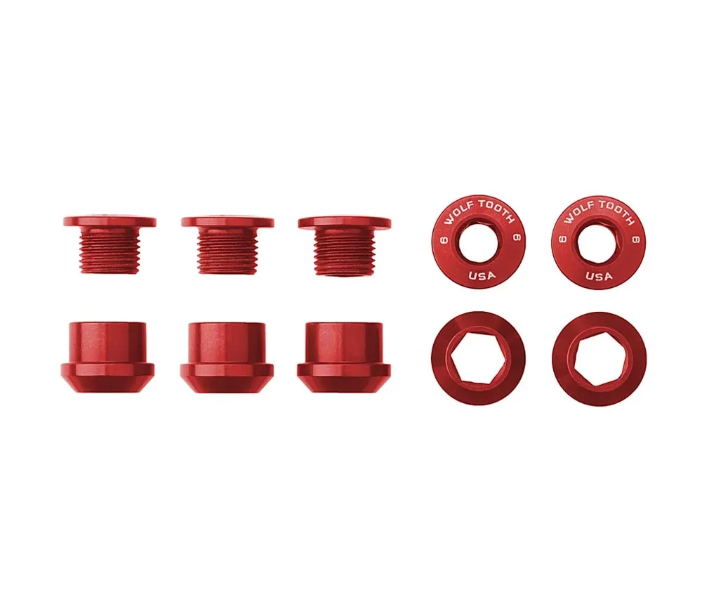 Wolf Tooth Chainring Bolt Set – M8x6mm Single 5-Arm Aluminium Red