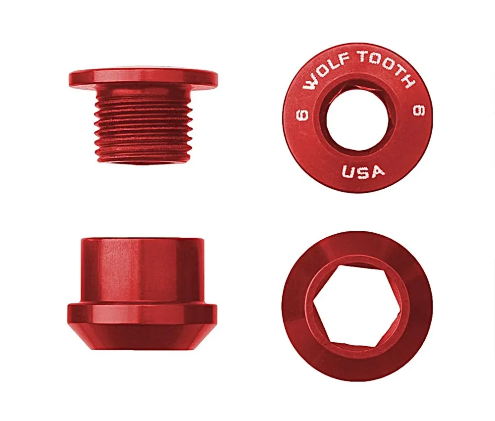 Wolf Tooth Chainring Bolt Set – M8x6mm Single 5-Arm Aluminium Red