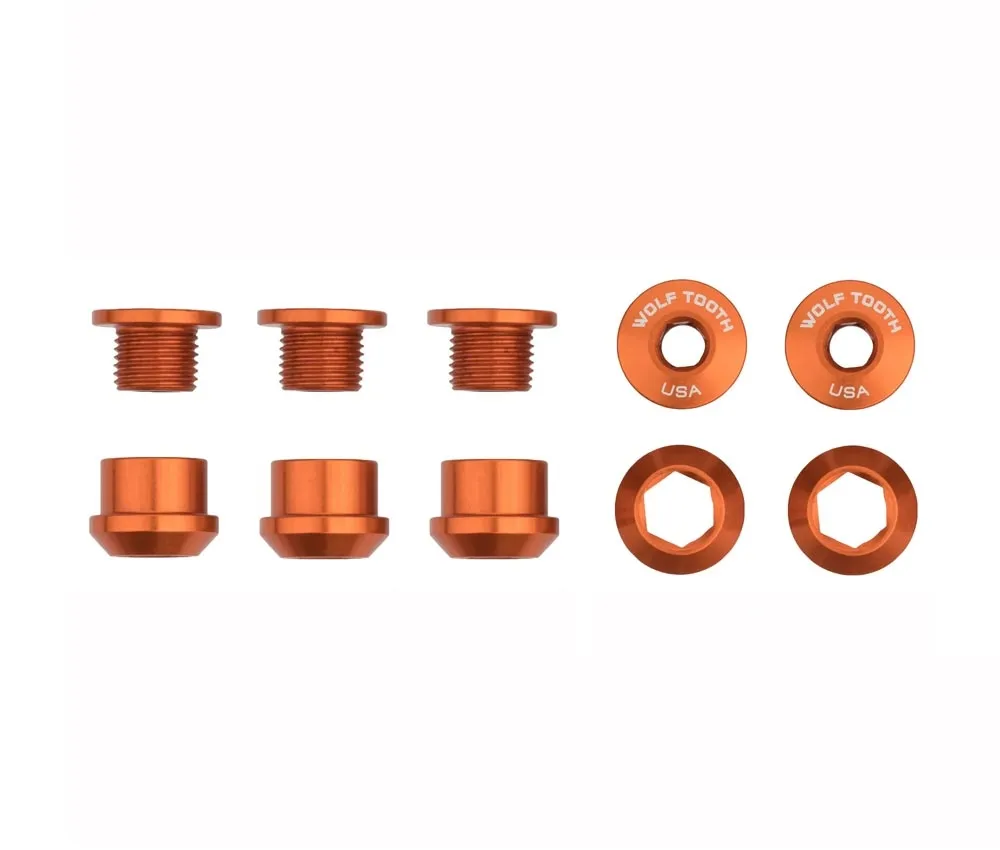 Wolf Tooth Chainring Bolt Set – M8x6mm Single 5-Arm Aluminium Orange