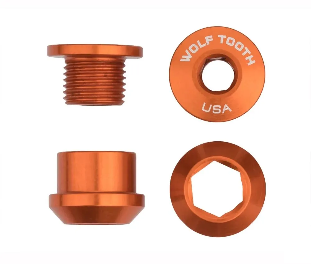 Wolf Tooth Chainring Bolt Set – M8x6mm Single 5-Arm Aluminium Orange