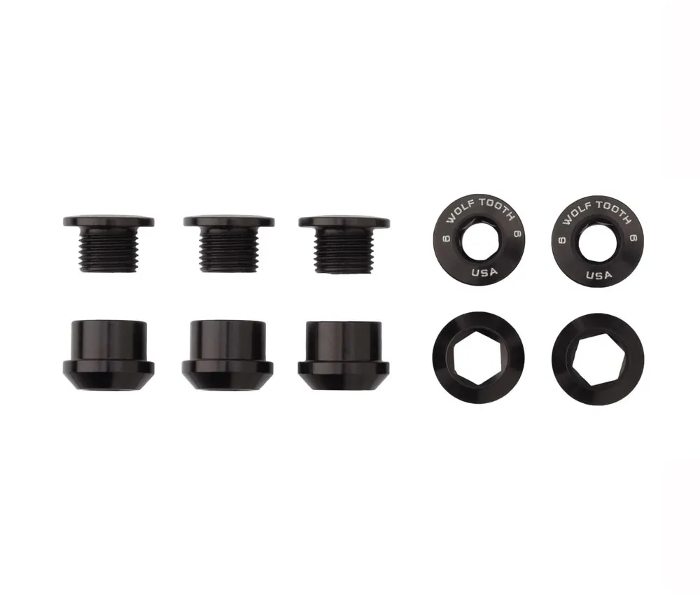 Wolf Tooth Chainring Bolt Set – M8x6mm Single 5-Arm Aluminium Black