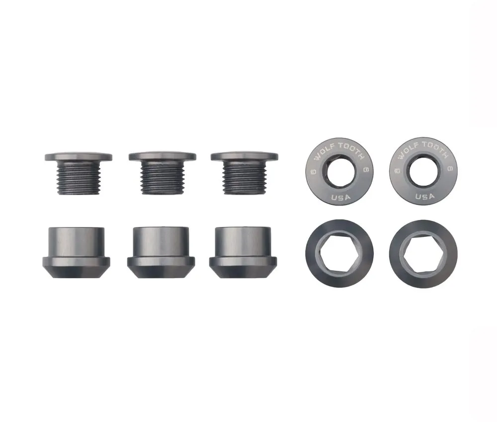 Wolf Tooth Chainring Bolt Set – M8x6mm Single 5-Arm Aluminium Grey