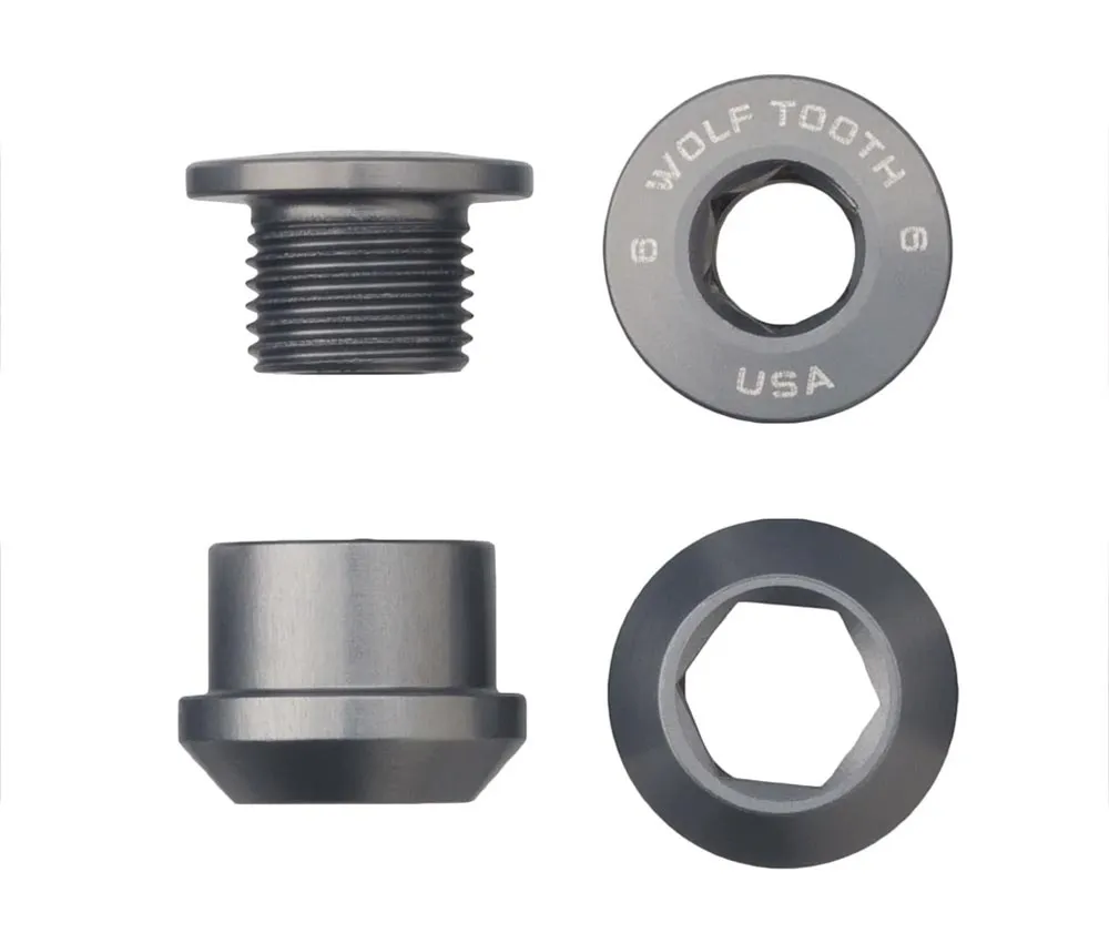 Wolf Tooth Chainring Bolt Set – M8x6mm Single 5-Arm Aluminium Grey