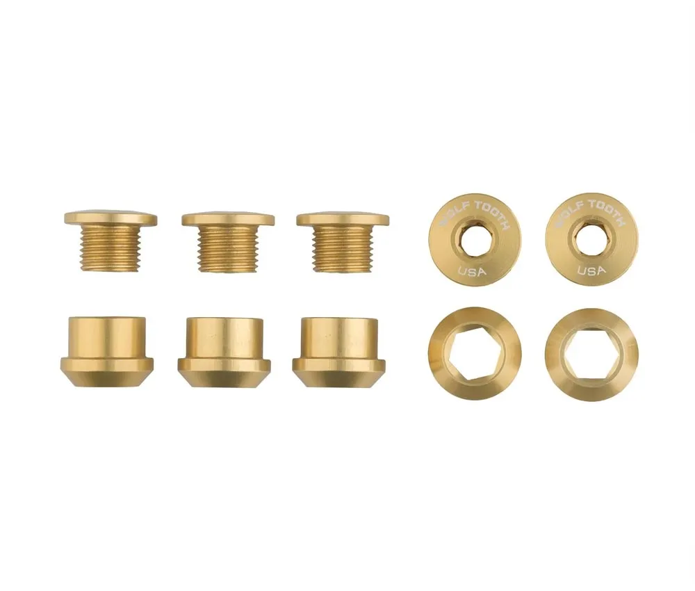 Wolf Tooth Chainring Bolt Set – M8x6mm Single 5-Arm Aluminium Gold